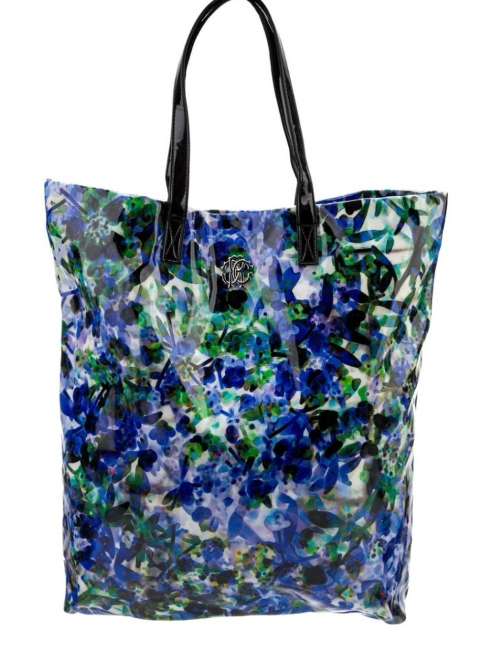 Roberto Cavalli Blue, Green & Black Floral Patent Tote
